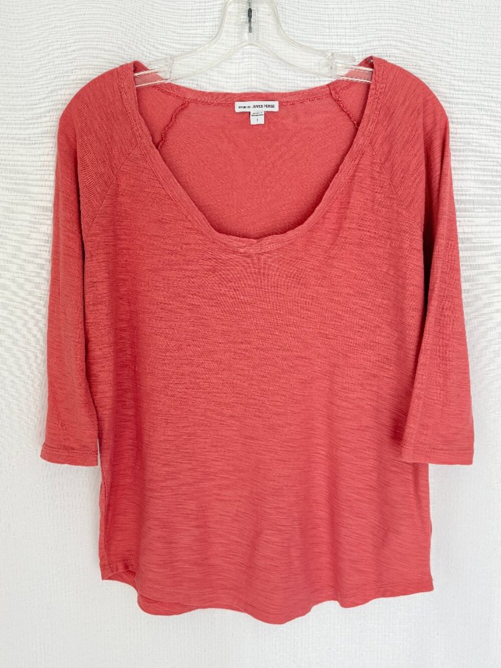 JAMES PERSE STANDARD Cotton Blend Scoop Neck 3/4 Sleeve Slub Tee Top